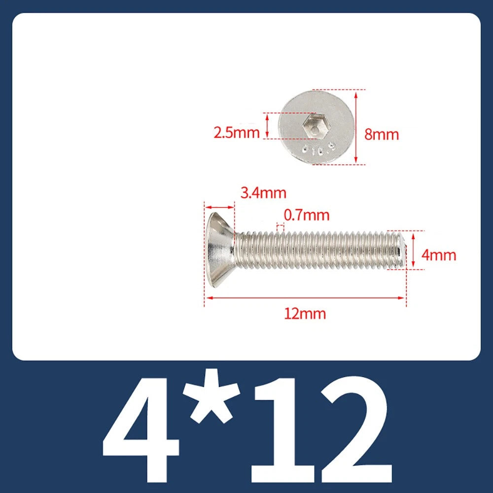 Grade 10.9 Alloy Steel Countersunk Socket Head Screws — M1.6 to M4, 10–500 Pcs