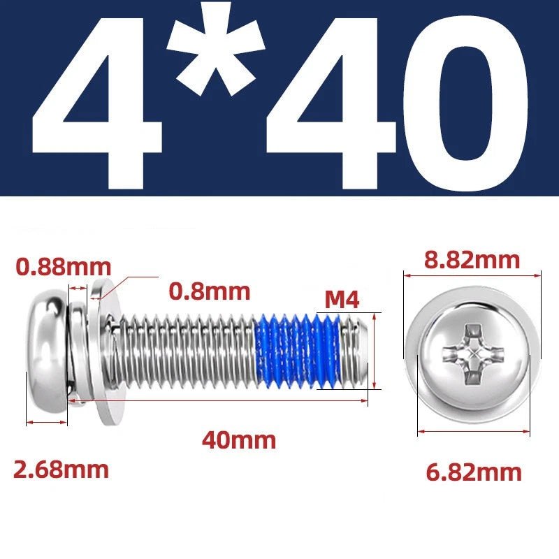 A2 Stainless Steel Phillips Pan Head Machine Screws with Flat & Spring Washers — M2 to M10 - HomeDIYer