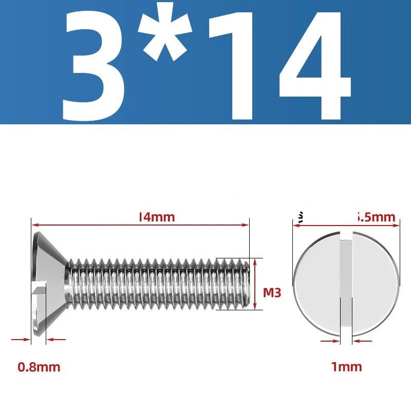A2 Stainless Steel Slotted Countersunk Machine Screws — M1.6 to M10, Flat Head CSK Bolts - HomeDIYer
