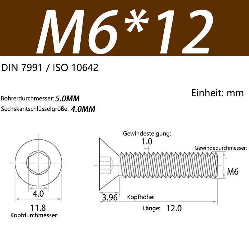 6063 Aluminium Allen Socket Countersunk Screws DIN 7991 — M2 to M8
