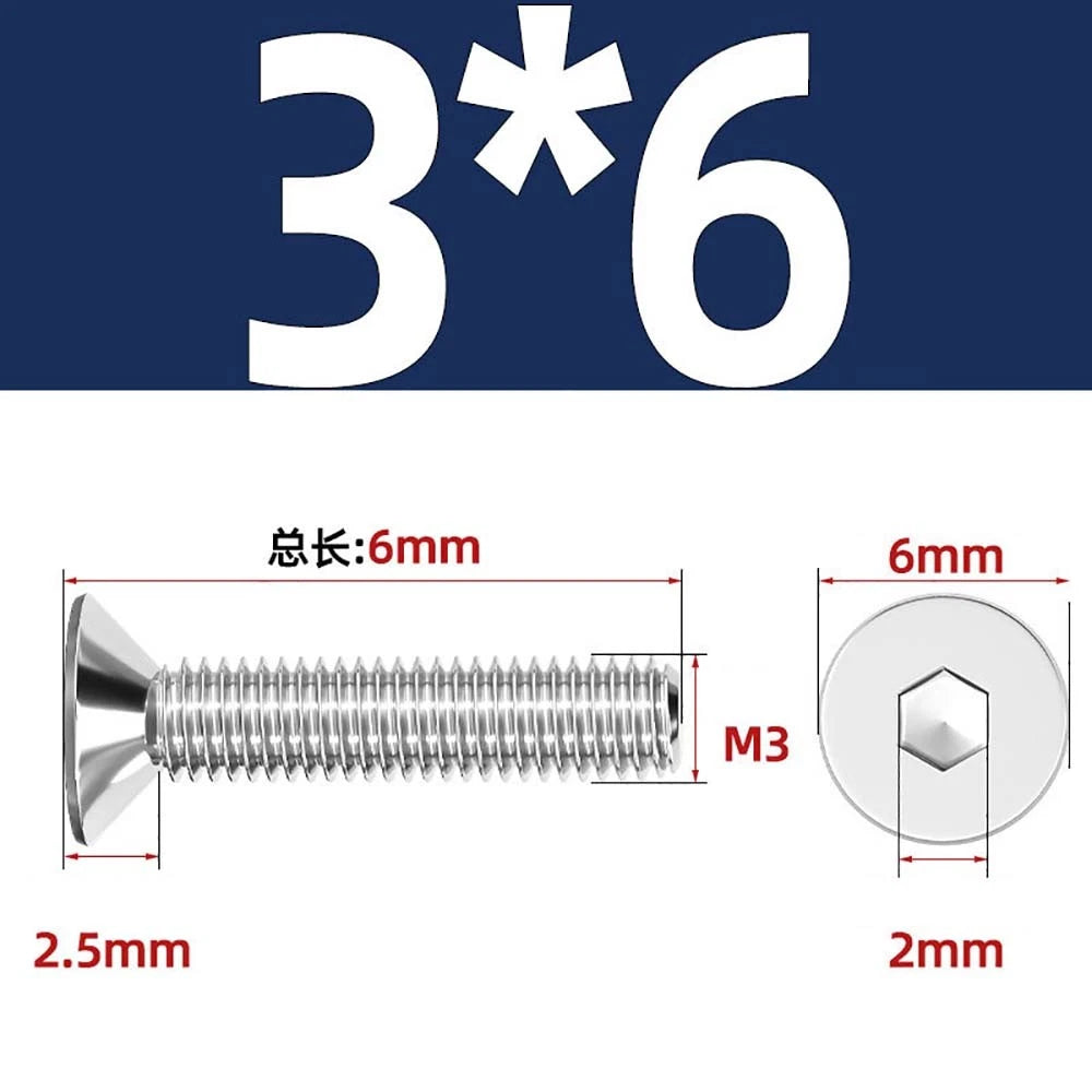 Countersunk Hex Socket Screws – A2 Stainless Steel, M2 to M16, DIN 7991, Fully Threaded