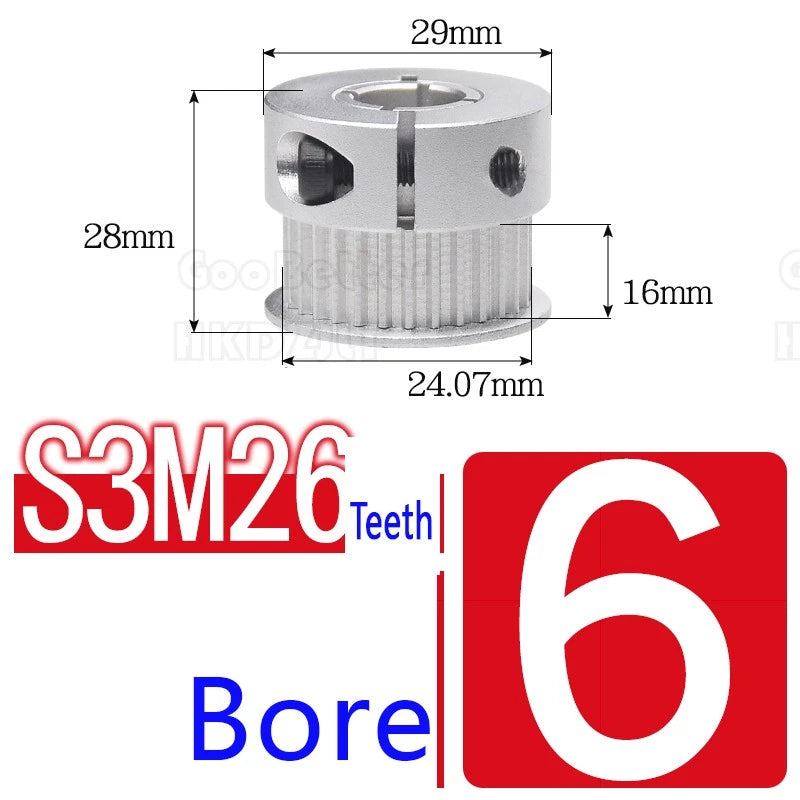 S3M Timing Pulley Belt Synchronous Wheel Gear 3D Printer Bore 5-15mm 20-28 Teeth