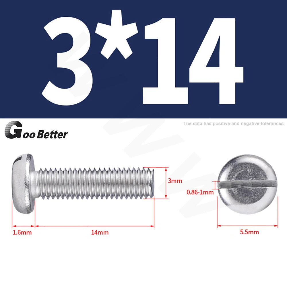 Slotted Pan Head Machine Screws – M1.6 to M4, A2 Stainless Steel, Fully Threaded, Lengths 3mm–60mm