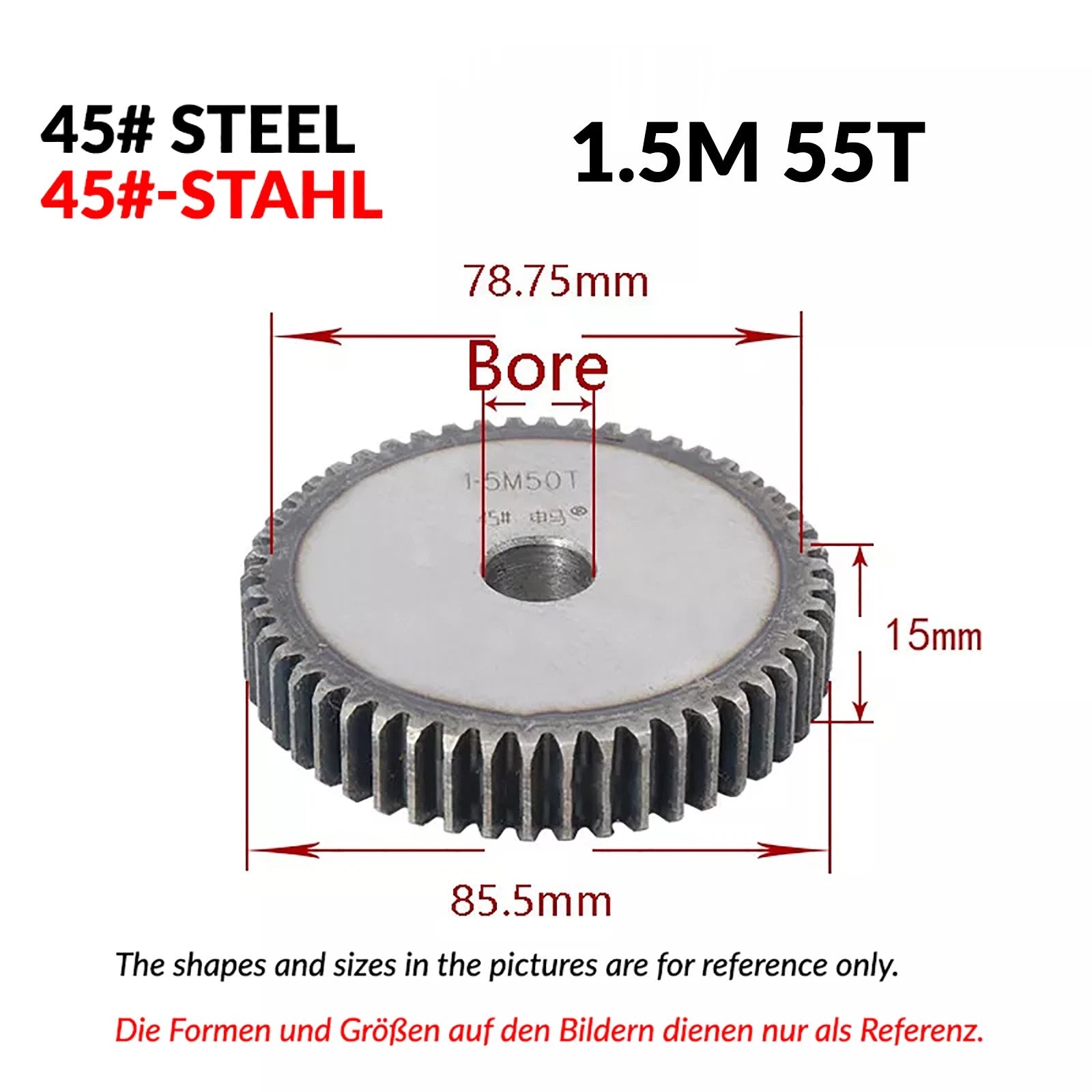 1.5 Mod 12/13/14/15/16/17/18/20-120T 45# Spur Gear Thickn 15mm Transmission Gear