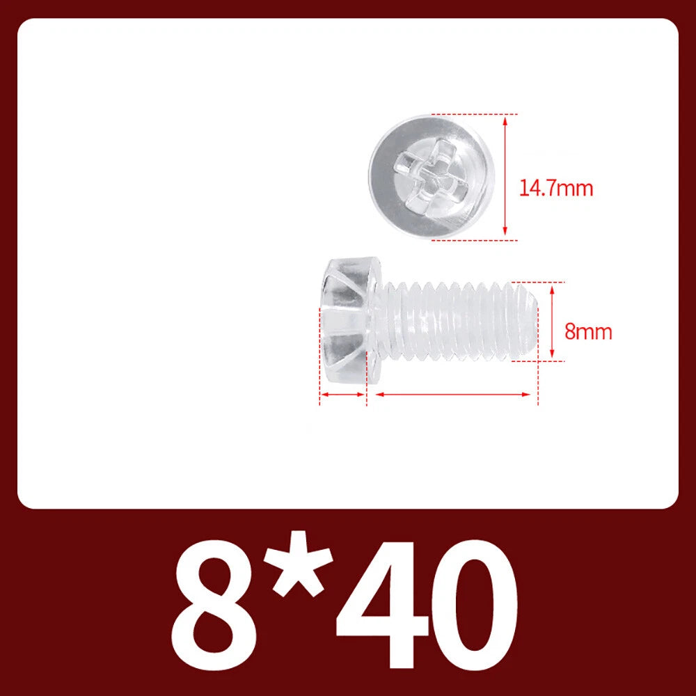 M2-M10 Clear Plastic Phillips Round/Pan Head Machine Screws Cross Screws Hex Nut