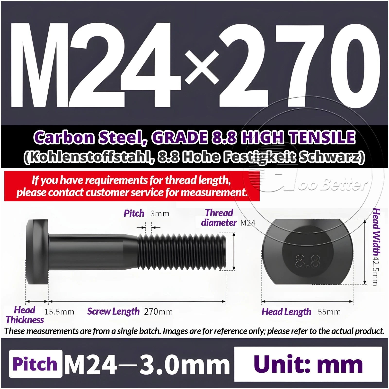 T-Slot Bolts M22 - M42 T Track Bolts 70mm to 500mm Long GRADE 8.8 HIGH TENSILE