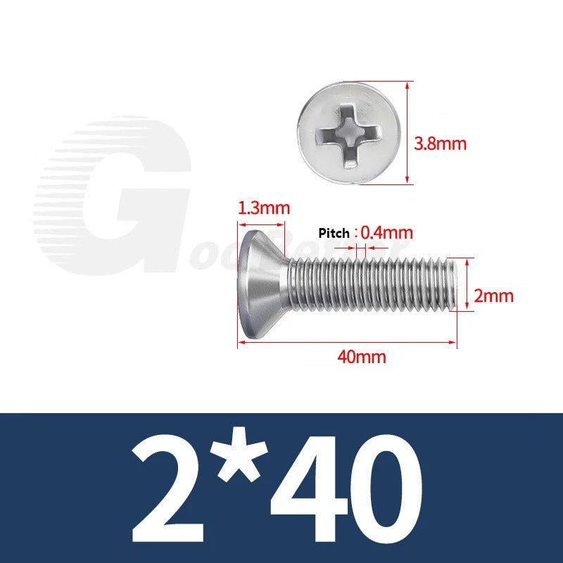 M1–M3.5 Phillips Countersunk Machine Screws – 304 Stainless Steel, Fully Threaded (3–120mm Overall Length) - HomeDIYer