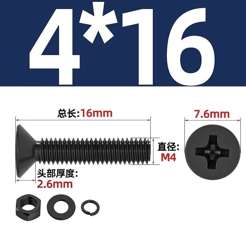 M2–M6 Phillips Countersunk Head Machine Screws with Nut and Washer | Carbon Steel Bolt Set - HomeDIYer