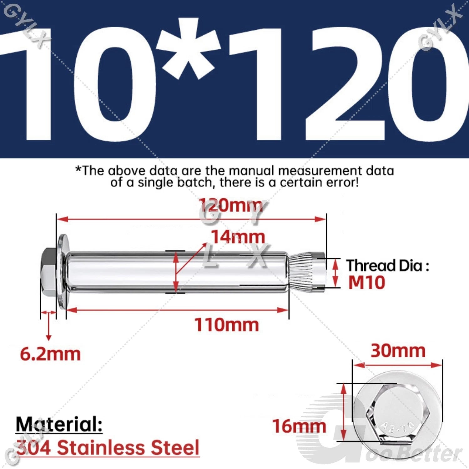 Expansion Anchor Bolts for Masonry — M6 to M16, Stainless Steel & Zinc-Coated
