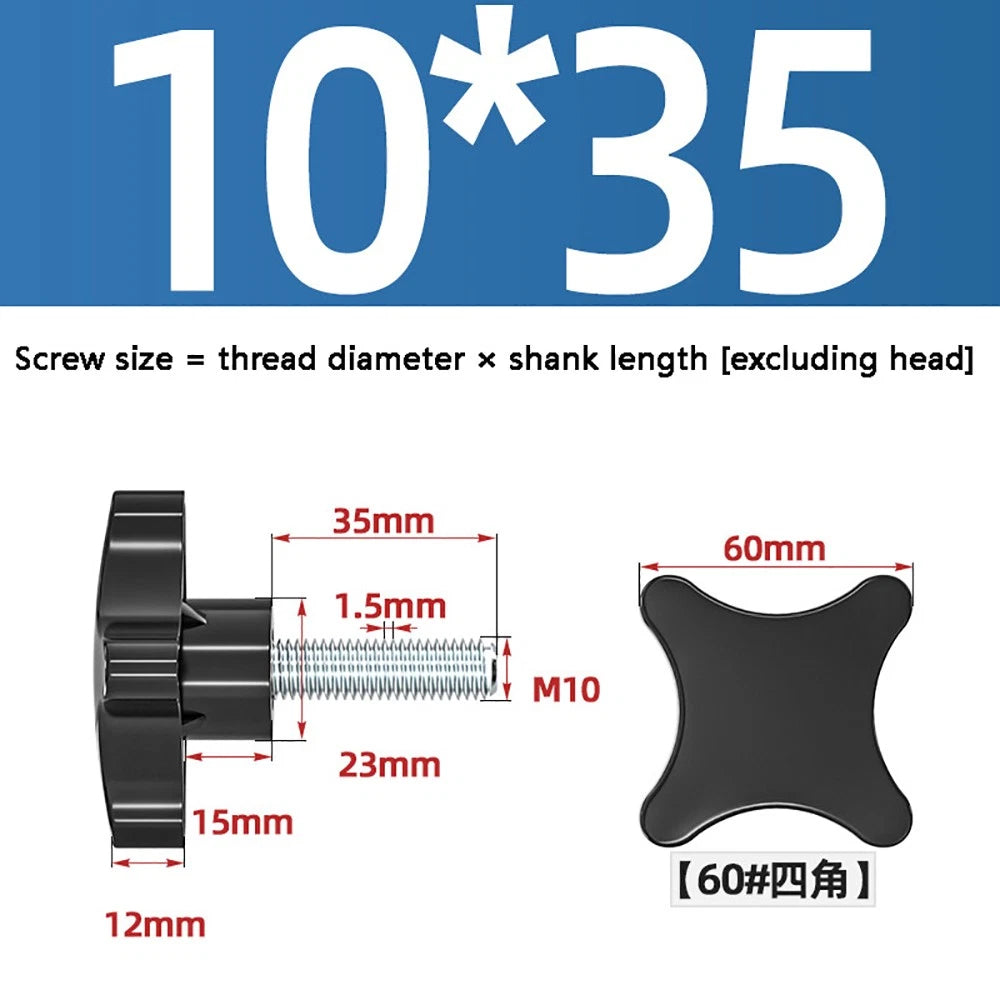 M5-M10 Thumb Screws Black Plastic Four Star Head Hand Grip Knob Bolts Galvanized