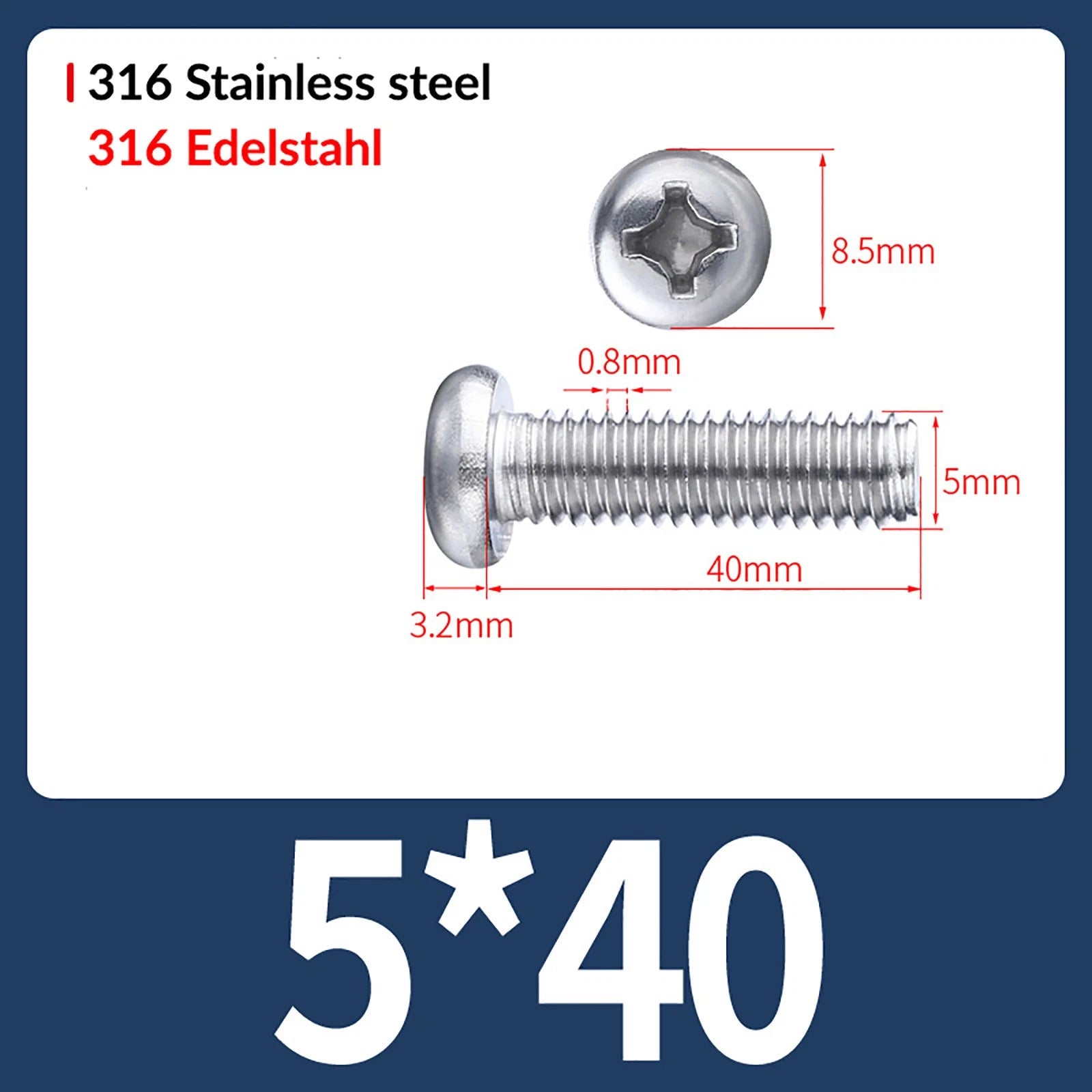 M2 M3 M4 M5 M6 M8 A4 Stainless Steel Phillips Pan Head Machine Screws – DIN 7985, Fully Threaded (4–80mm)