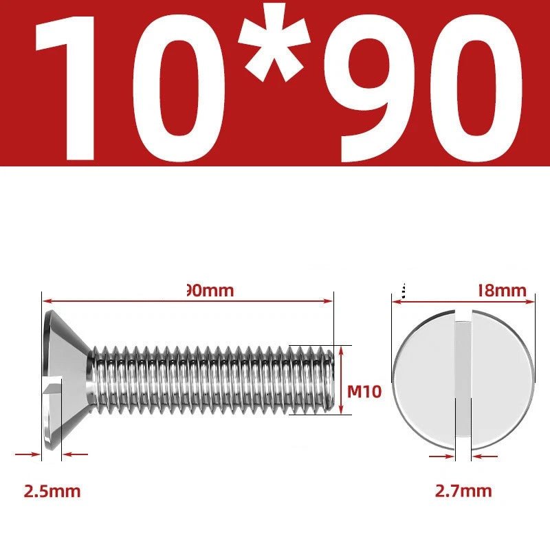 A2 Stainless Steel Slotted Countersunk Machine Screws — M1.6 to M10, Flat Head CSK Bolts - HomeDIYer
