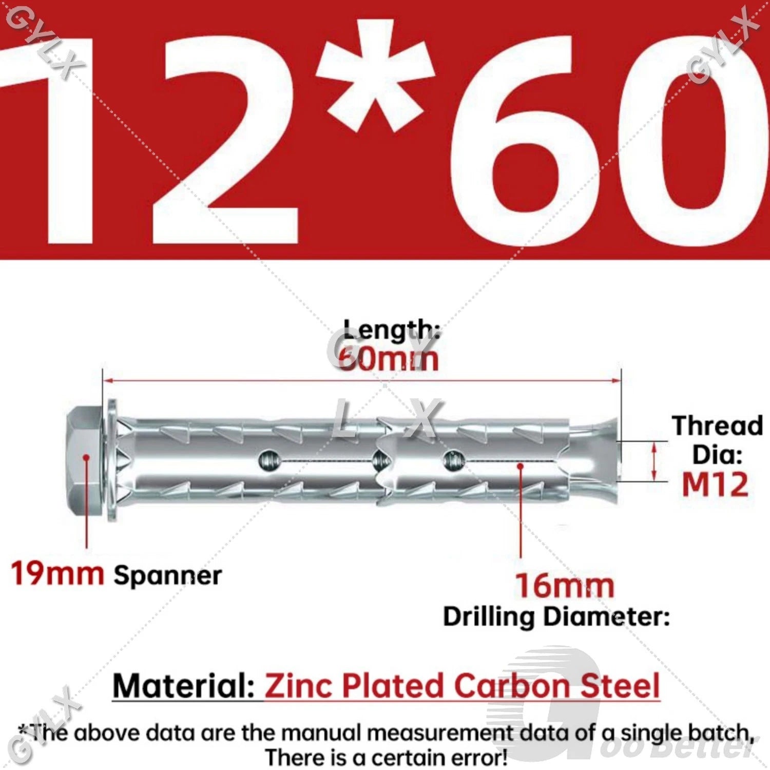 Galvanized Masonry Concrete Expansion Bolts — M6 M8 M10 M12 Wall Anchor Screws
