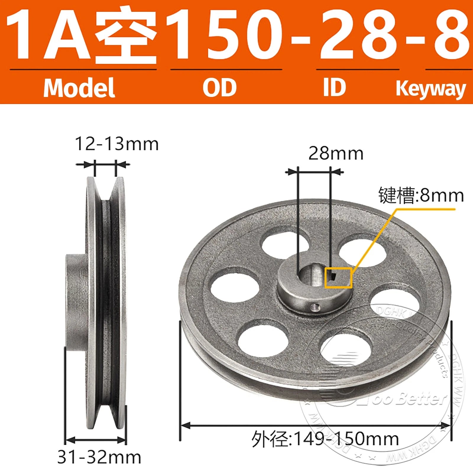 V-Belt Pulley Motor Pulleys Hollow 5-8mm Discs Dia Ø100-300mm For 1A Type Belts