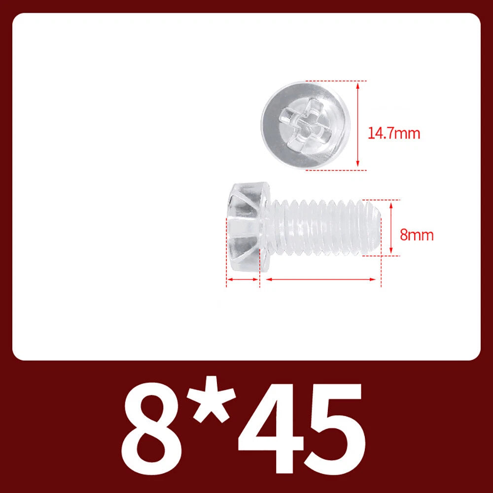 M2-M10 Clear Plastic Phillips Round/Pan Head Machine Screws Cross Screws Hex Nut