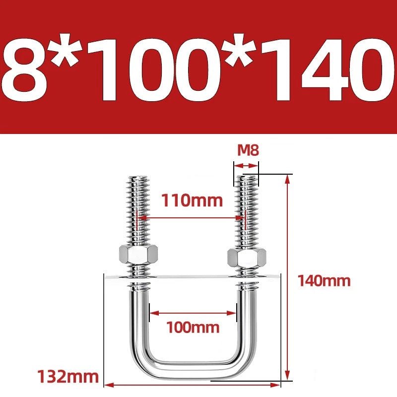 M8 Square U - Bolts Stainless Steel A2 with Plates and Nuts — Multiple Sizes - HomeDIYer