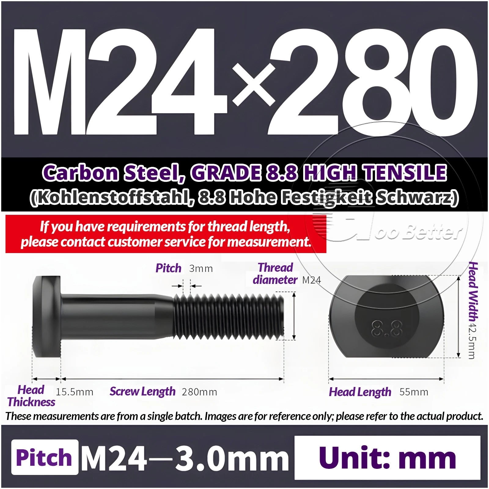 T-Slot Bolts M22 - M42 T Track Bolts 70mm to 500mm Long GRADE 8.8 HIGH TENSILE