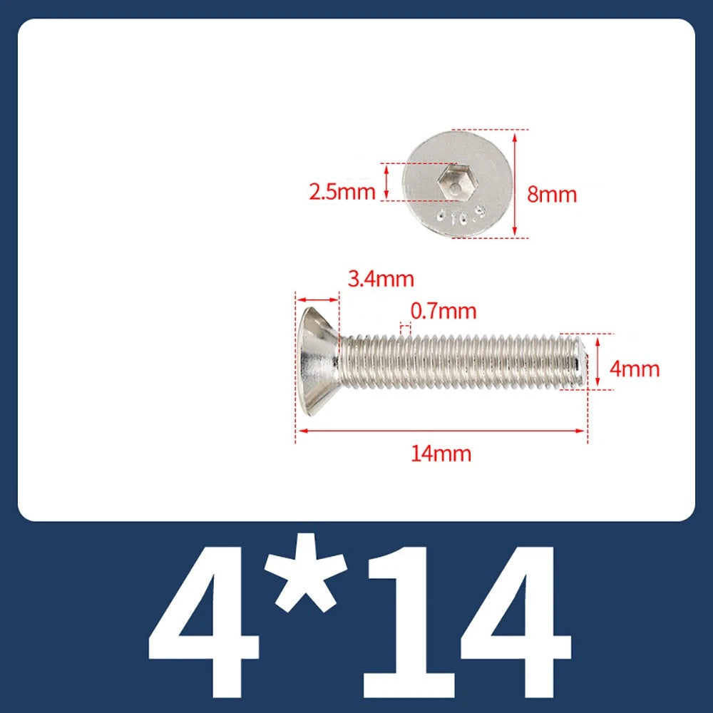 Grade 10.9 Alloy Steel Countersunk Socket Head Screws — M1.6 to M4, 10–500 Pcs