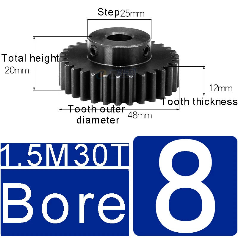 1.5Mod 45# Steel Spur Gears 10-150T Pinion Gear With Step Motor Gear Bore 5-25mm