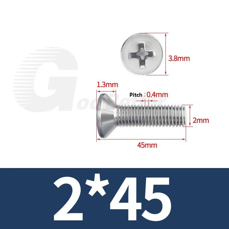 M1–M3.5 Phillips Countersunk Machine Screws – 304 Stainless Steel, Fully Threaded (3–120mm Overall Length) - HomeDIYer