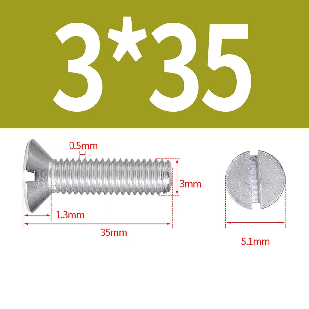 M1.6–M8 A2 Stainless Steel Flat Head Slotted Machine Screws | Countersunk Bolts