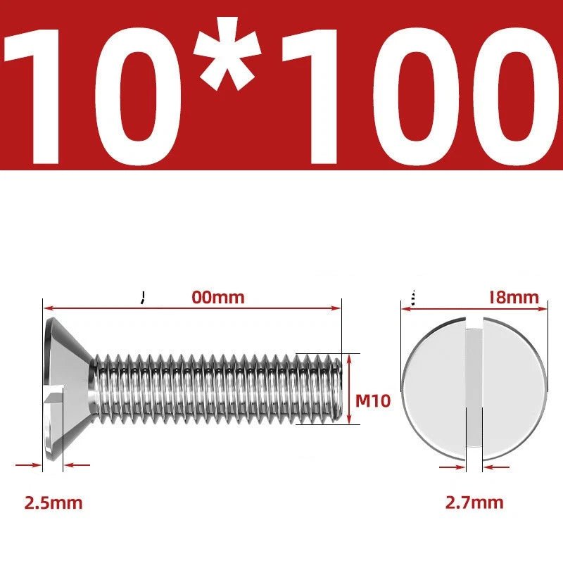 A2 Stainless Steel Slotted Countersunk Machine Screws — M1.6 to M10, Flat Head CSK Bolts - HomeDIYer