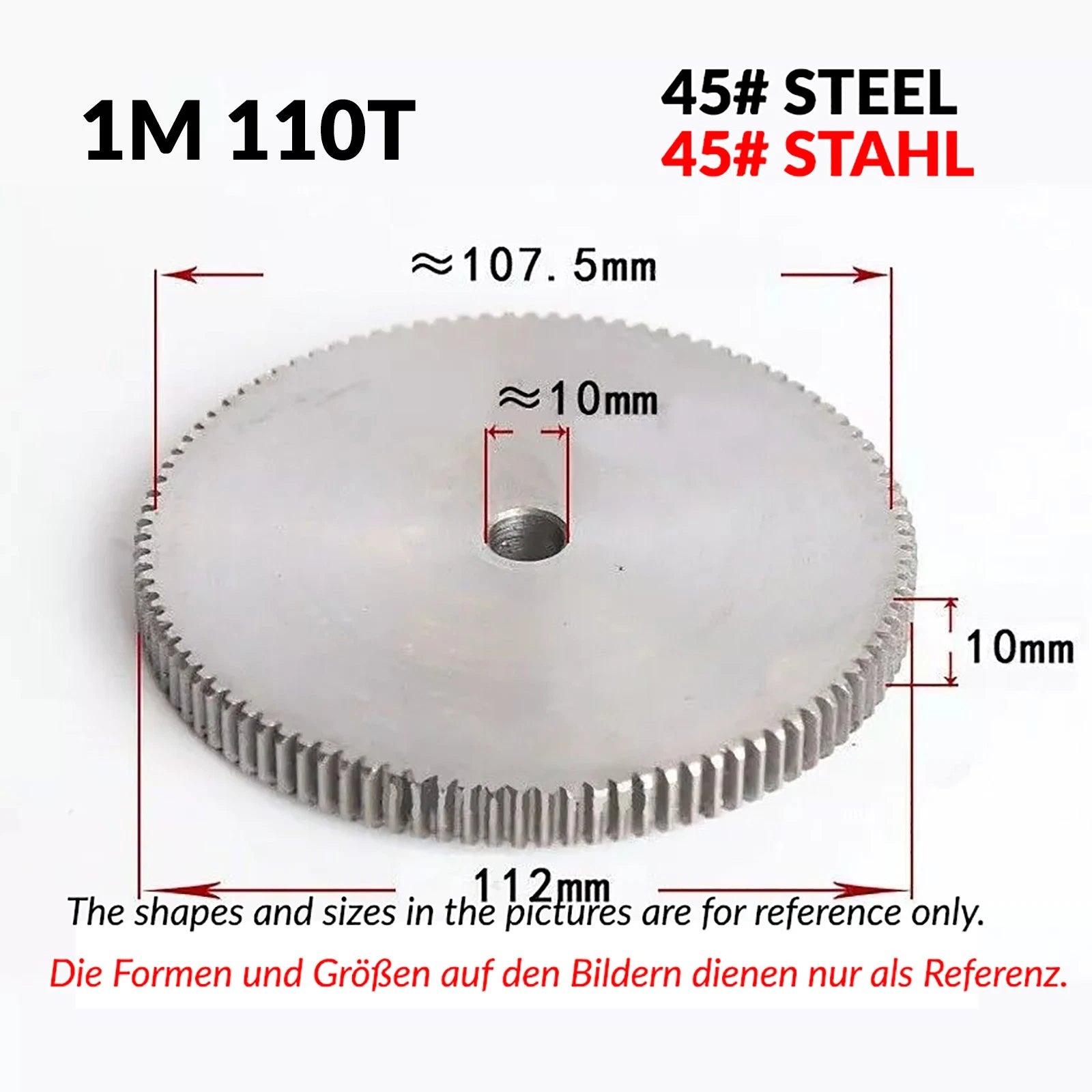 1/1.5/2 Mod 12T-150T Spur Gear 45# Steel Pinion Gear Thickn10-20mm Transmission