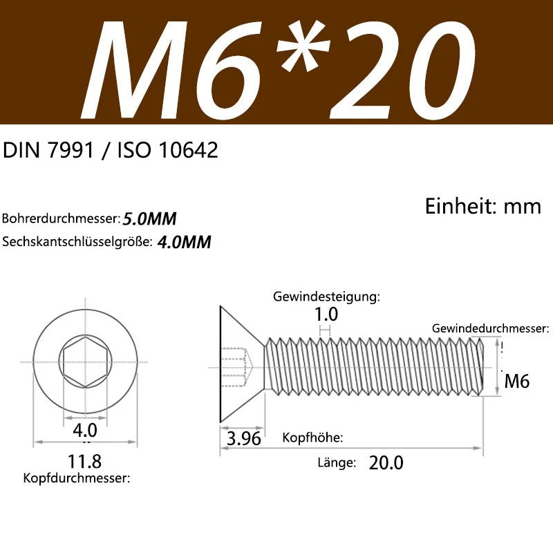 6063 Aluminium Allen Socket Countersunk Screws DIN 7991 — M2 to M8