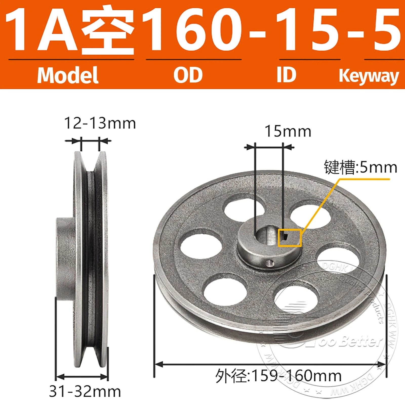 V-Belt Pulley Motor Pulleys Hollow 5-8mm Discs Dia Ø100-300mm For 1A Type Belts