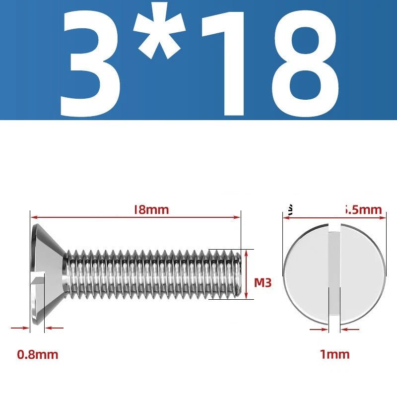 A2 Stainless Steel Slotted Countersunk Machine Screws — M1.6 to M10, Flat Head CSK Bolts - HomeDIYer