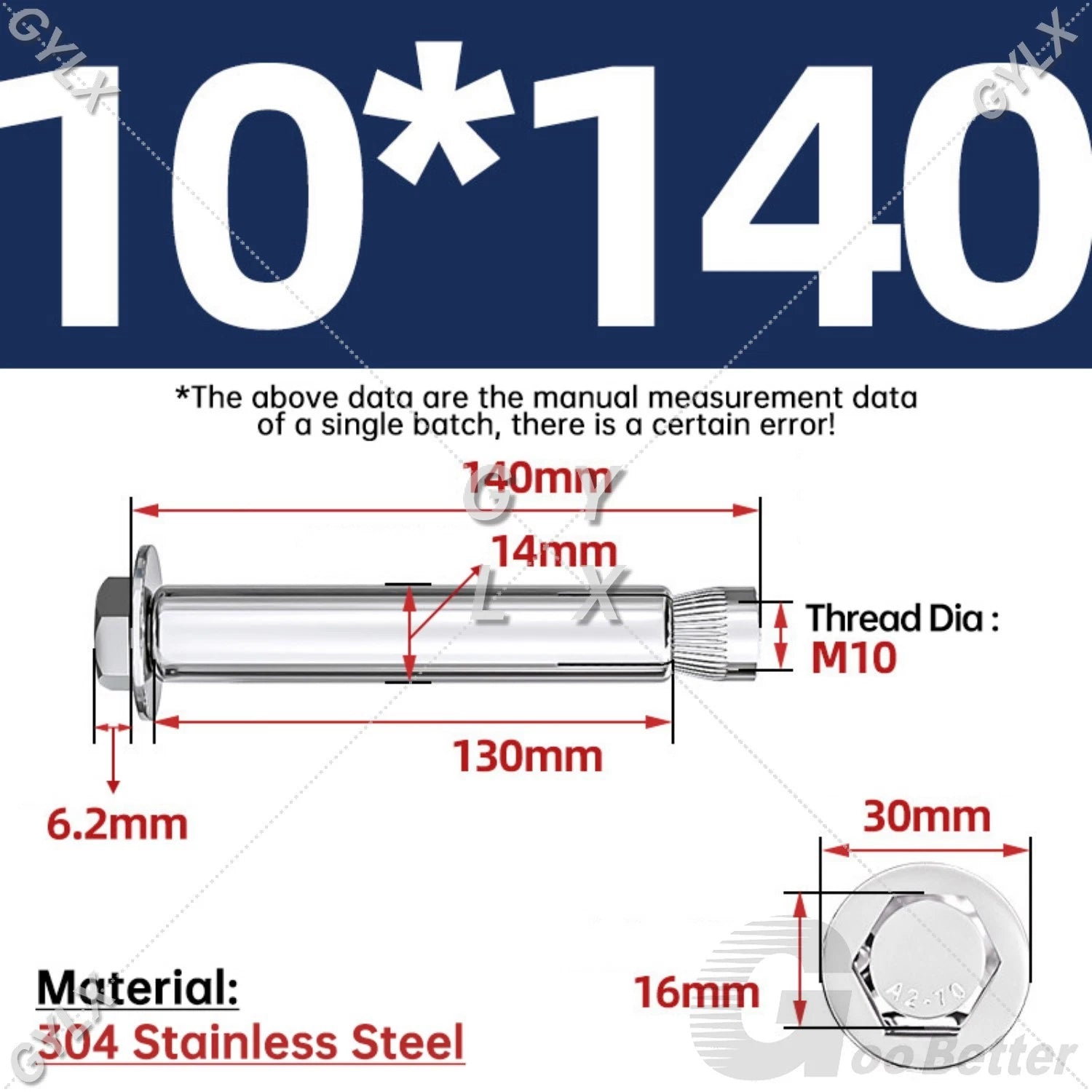 Expansion Anchor Bolts for Masonry — M6 to M16, Stainless Steel & Zinc-Coated