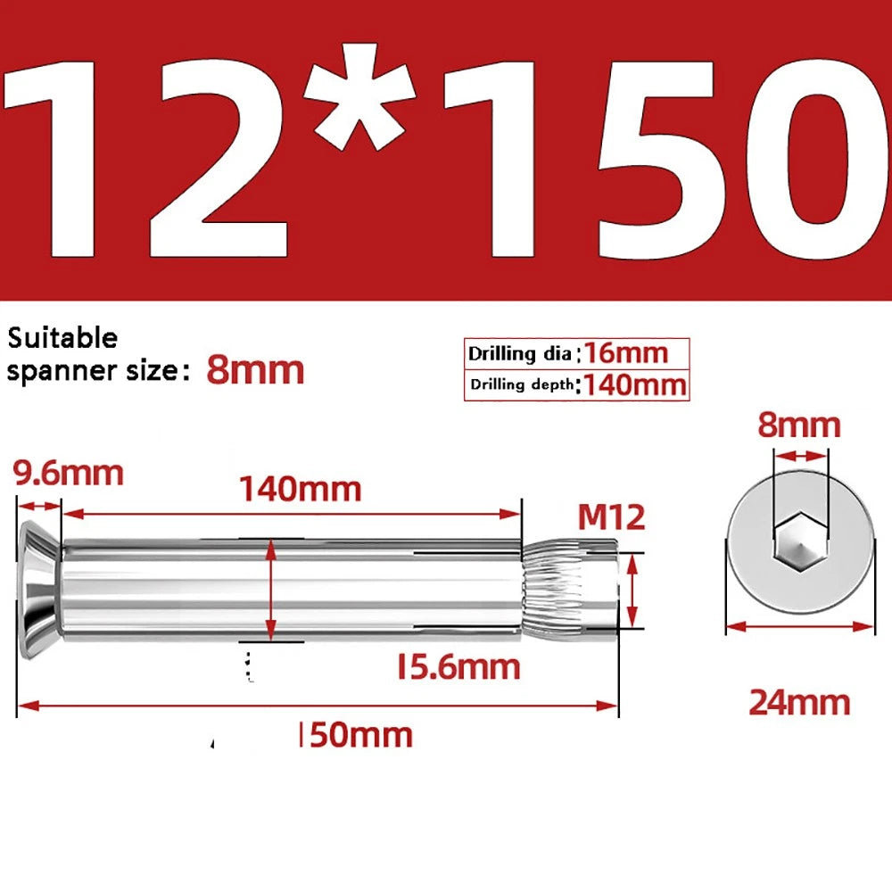 M6–M12 Countersunk Hex Socket Expansion Bolts — 304 & 201 Stainless Steel, A-Type & B-Type