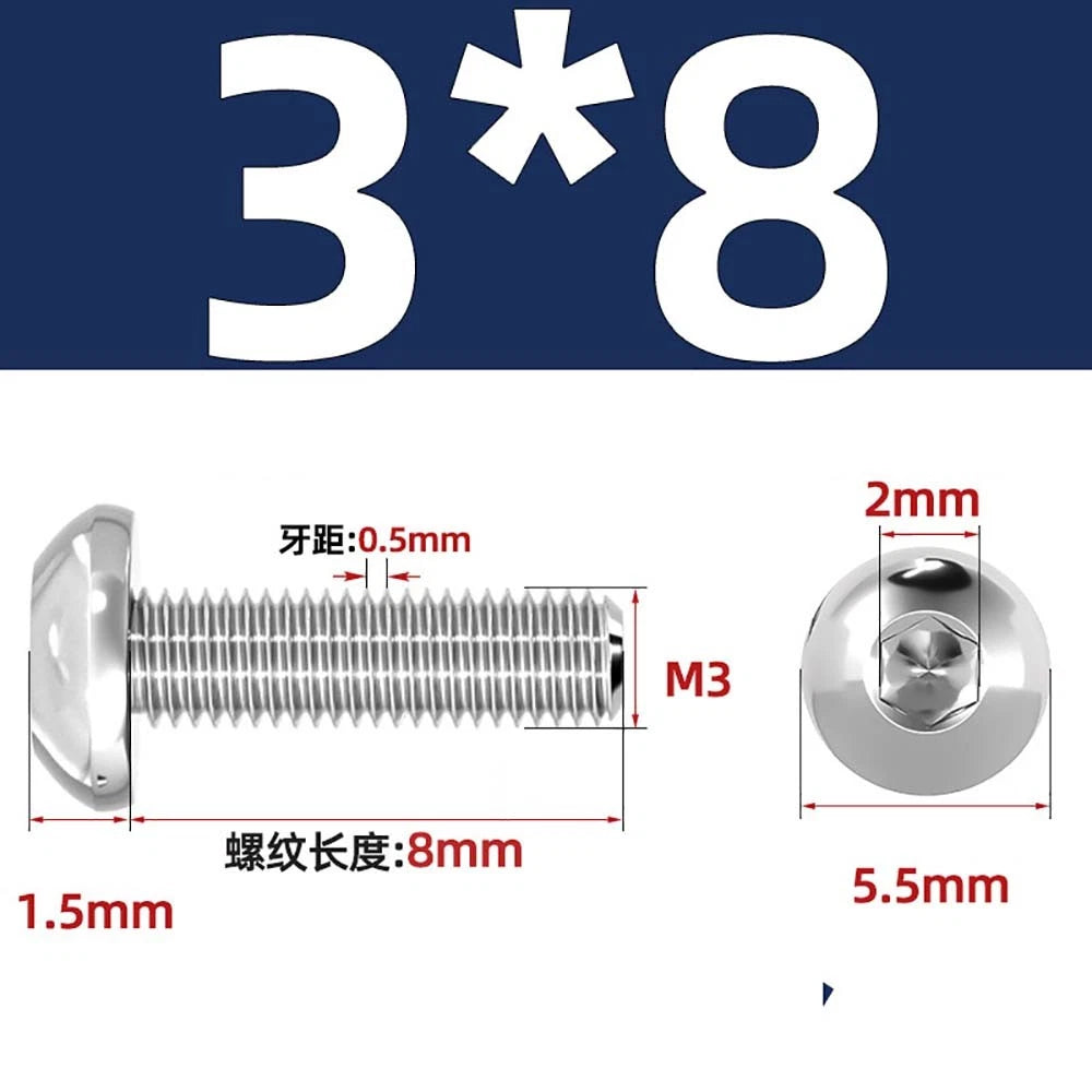 M1.6–M5 A2 Stainless Steel Button Head Socket Cap Screws – Round Pan Head, Hex Drive, Fully Threaded