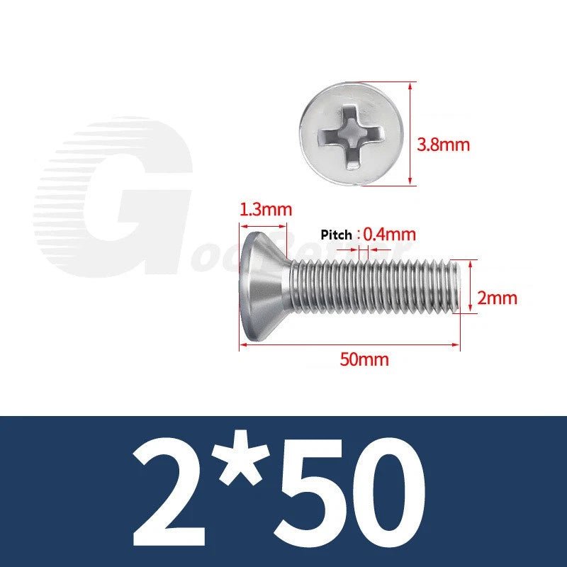 M1–M3.5 Phillips Countersunk Machine Screws – 304 Stainless Steel, Fully Threaded (3–120mm Overall Length) - HomeDIYer