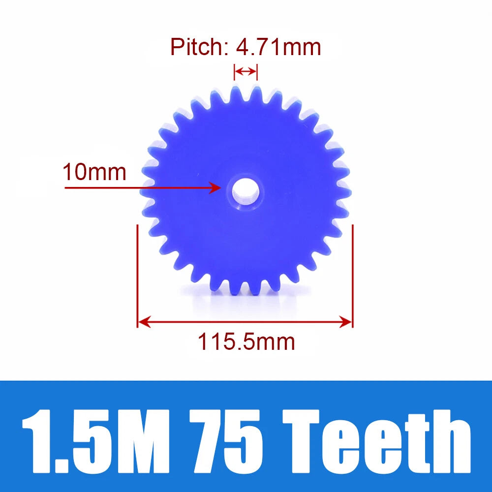 1.5 Modulus Blue Nylon Spur Gear, Flat Gears 12 to 100 Teeth, 6mm/8mm/10mm Bore
