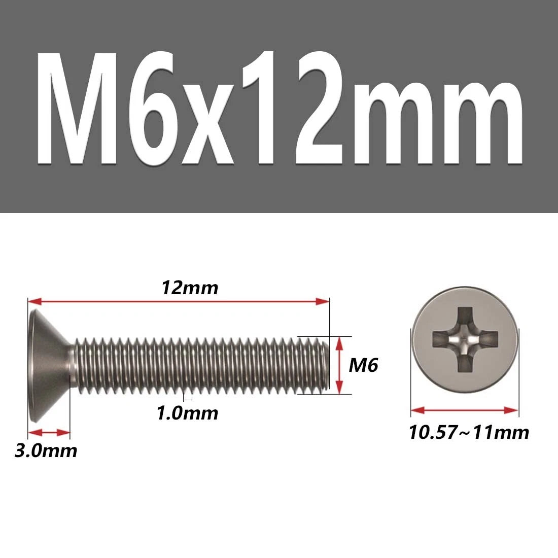 M1.6–M6 Titanium Phillips Countersunk Flat Head Screws – TA2 / Grade 2, Fully Threaded (4–50mm)