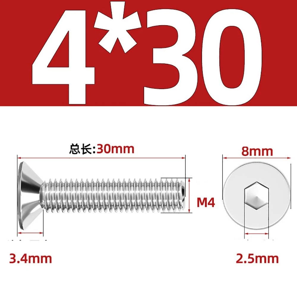 A4 Stainless Steel Countersunk Hex Socket Screws – Marine Grade, M2 to M16 (DIN 7991)