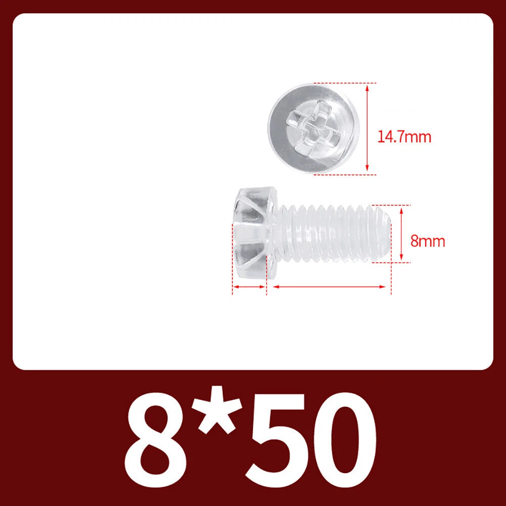 M2-M10 Clear Plastic Phillips Round/Pan Head Machine Screws Cross Screws Hex Nut