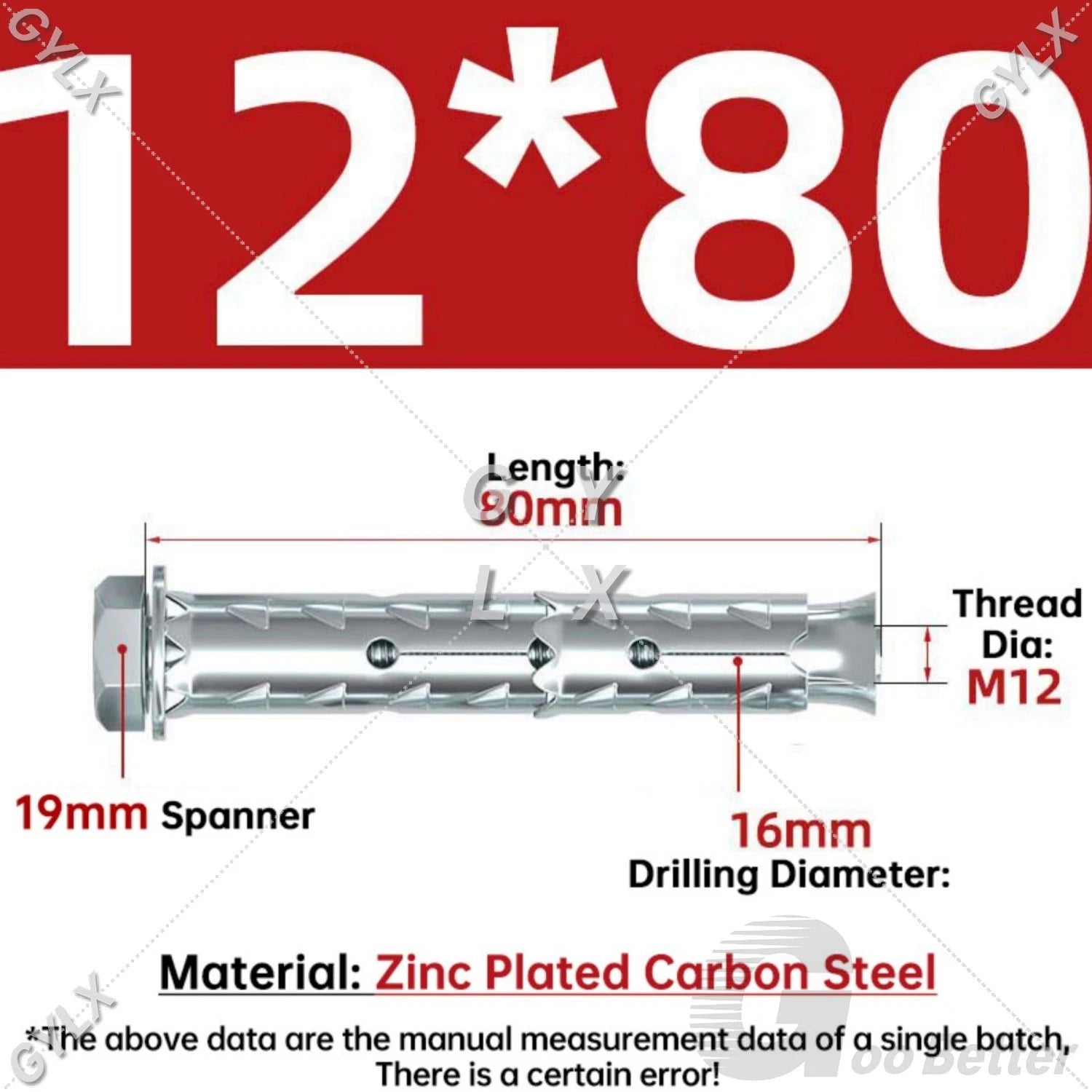 Galvanized Masonry Concrete Expansion Bolts — M6 M8 M10 M12 Wall Anchor Screws