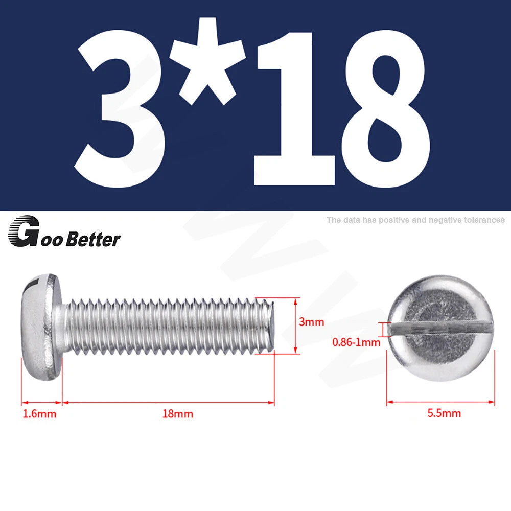 Slotted Pan Head Machine Screws – M1.6 to M4, A2 Stainless Steel, Fully Threaded, Lengths 3mm–60mm