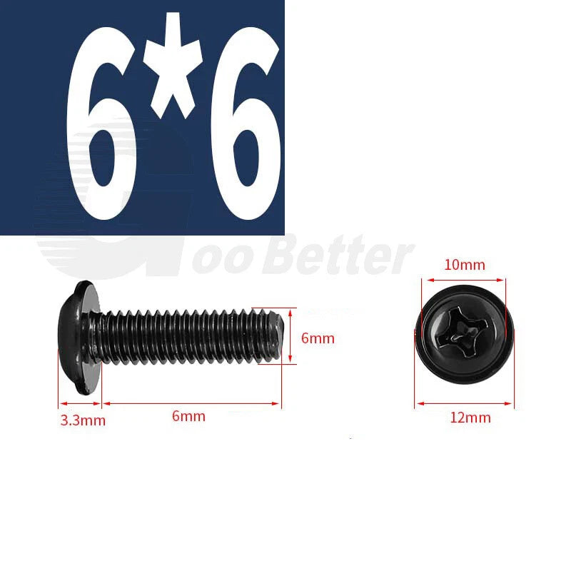 Black Zinc Flange Phillips Pan Head Machine Screws M1.4 M2 M2.5 M3 M4 M5 M6 — Washer-Free Metric Bolts