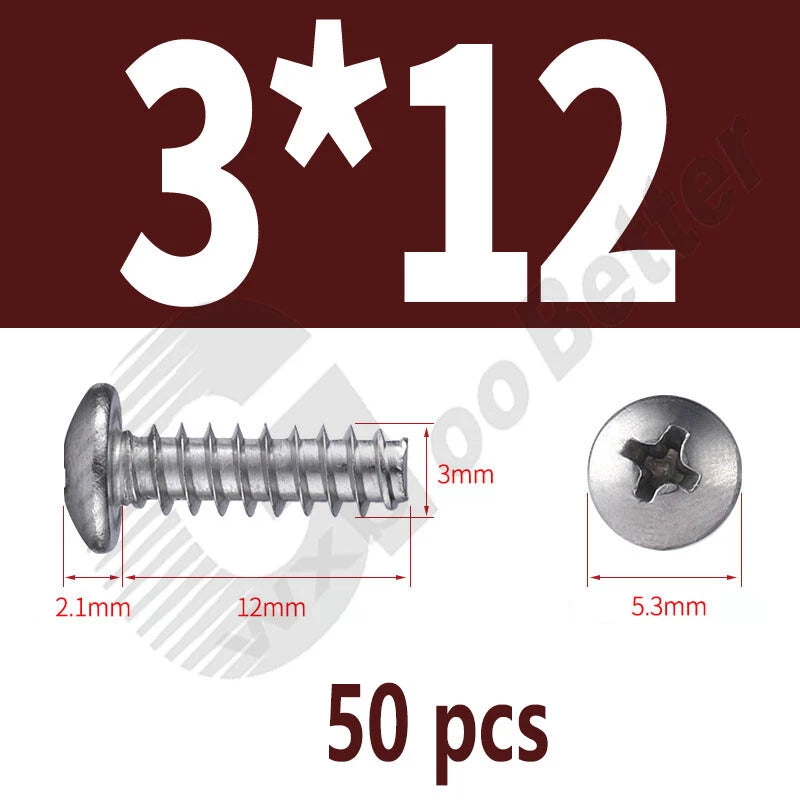 Pan Head Sheet Metal Screws Metric M1~M6 A2 Stainless Steel Sheet Metal Screws