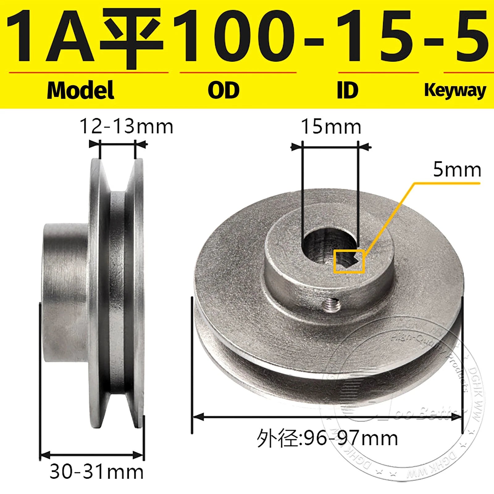 Cast Iron Drive Pulley Single Groove 1A Flat For A/V Belt Pulley OD 50mm-130mm