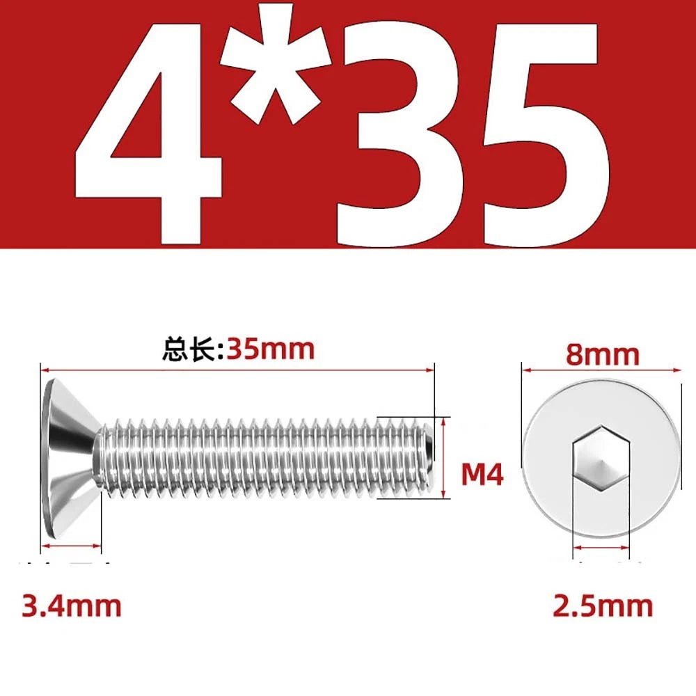 A4 Stainless Steel Countersunk Hex Socket Screws – Marine Grade, M2 to M16 (DIN 7991)