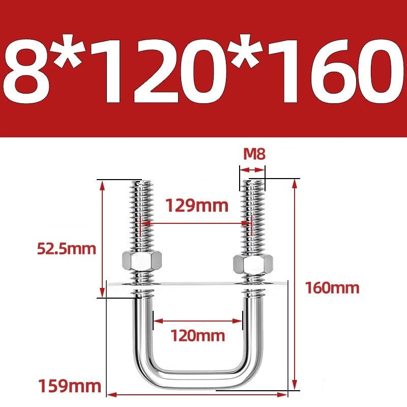 M8 Square U - Bolts Stainless Steel A2 with Plates and Nuts — Multiple Sizes - HomeDIYer