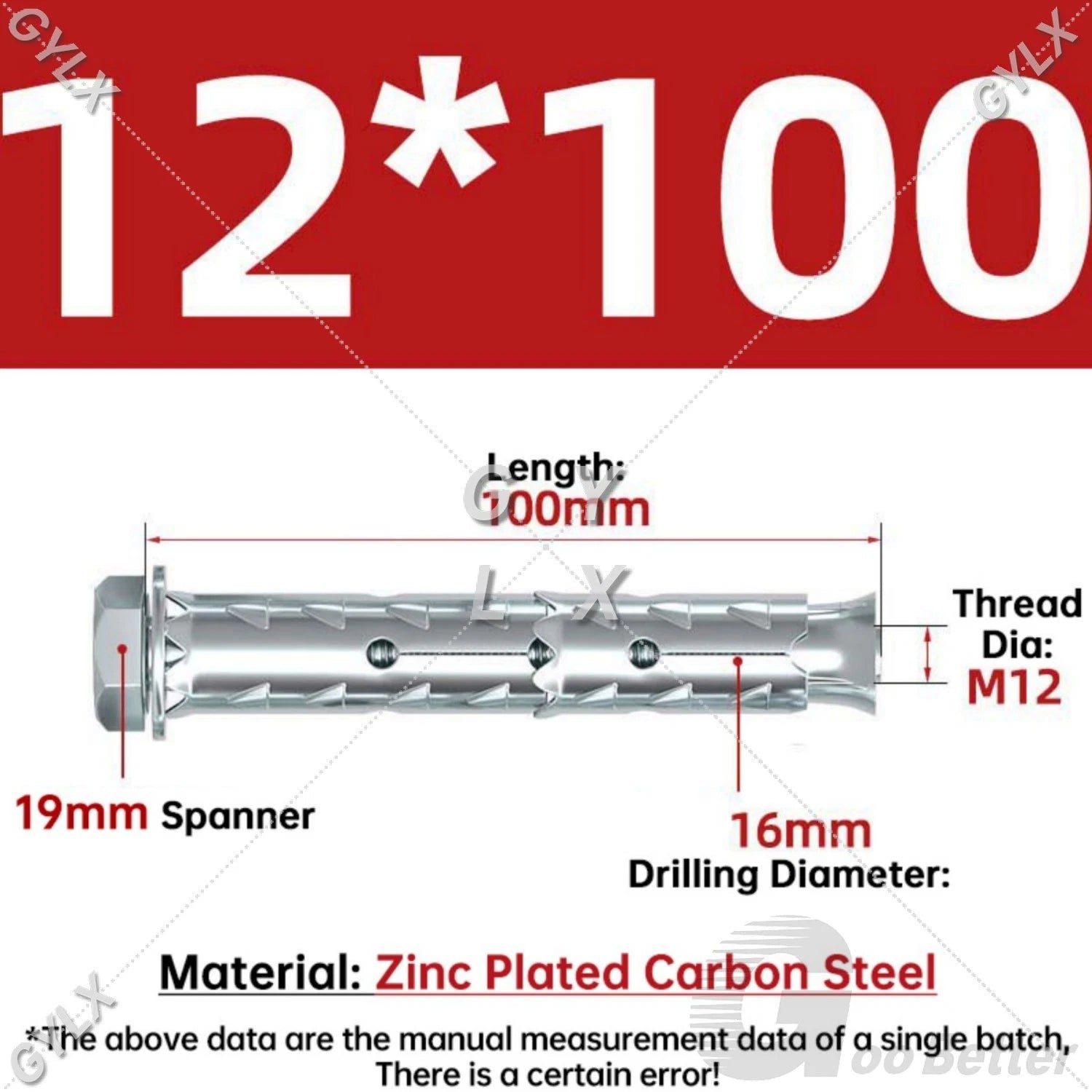 Galvanized Masonry Concrete Expansion Bolts — M6 M8 M10 M12 Wall Anchor Screws