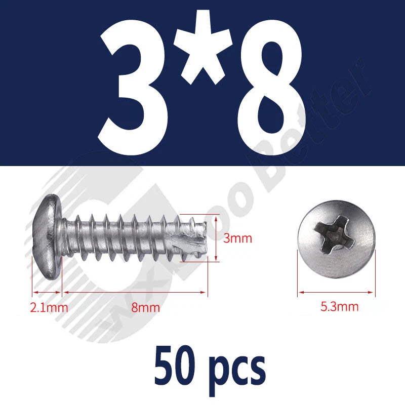 Pan Head Sheet Metal Screws Metric M1~M6 A2 Stainless Steel Sheet Metal Screws