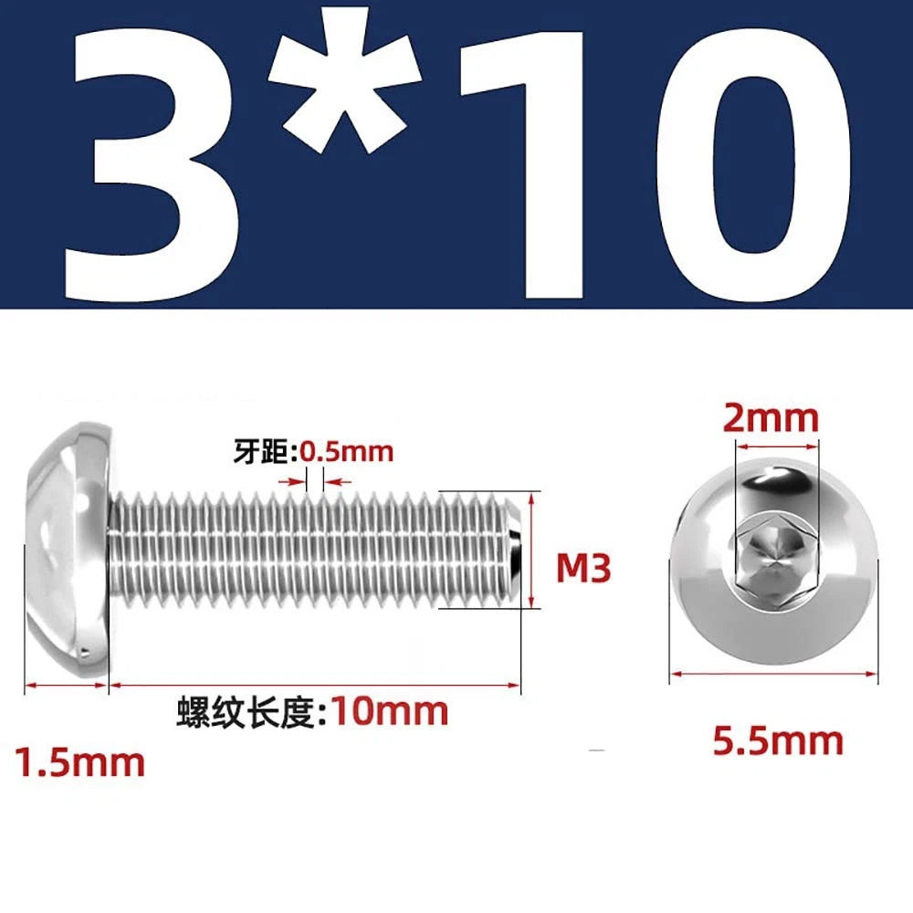 M1.6–M5 A2 Stainless Steel Button Head Socket Cap Screws – Round Pan Head, Hex Drive, Fully Threaded
