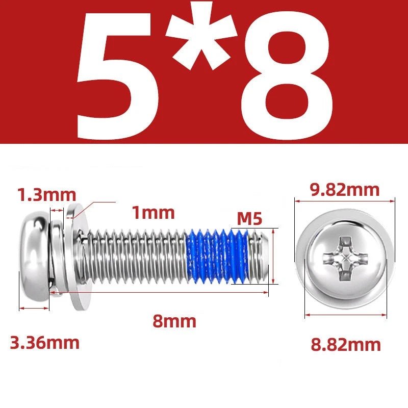 A2 Stainless Steel Phillips Pan Head Machine Screws with Flat & Spring Washers — M2 to M10 - HomeDIYer
