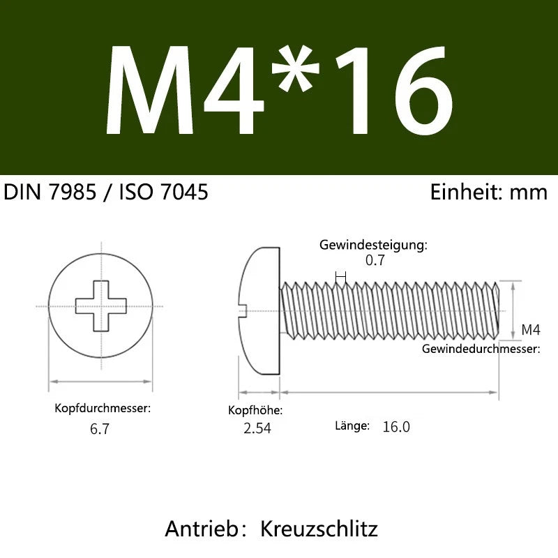 6063 Aluminium Phillips Pan Head Machine Screws DIN 7985 — M1.7 to M6 Metric